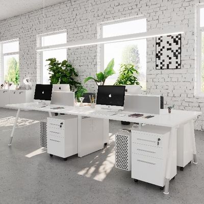 خرید میز کار چهار نفره سفید با کابینت ذخیره سازی صفحه نمایش و رک مرکزی پشتیبانی از سفارشی سازی online manufacture