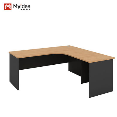 Curved L-shaped Modern Executive Desk with Cabinet Storage Single Computer Desk in Wood Style MFC
