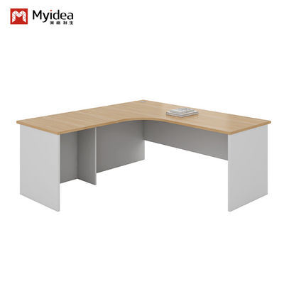 Curved L-shaped Modern Executive Desk with Cabinet Storage Single Computer Desk in Wood Style MFC