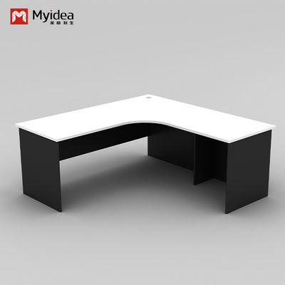 Curved L-shaped Modern Executive Desk with Cabinet Storage Single Computer Desk in Wood Style MFC