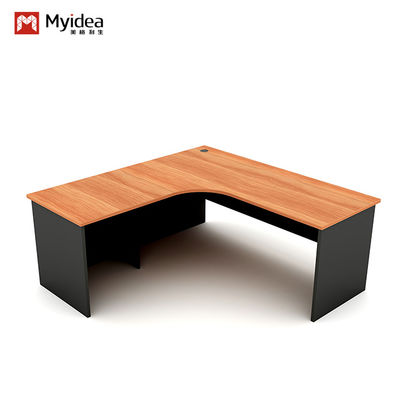 Curved L-shaped Modern Executive Desk with Cabinet Storage Single Computer Desk in Wood Style MFC