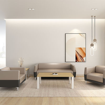 Office Sofa Set Modern Business Reception Sofa with Stainless Steel Foot Leather Furniture and Steel Leg Base