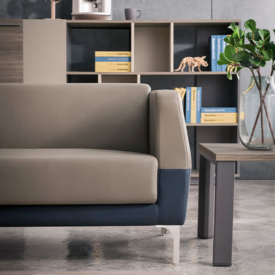 Office Sofa Set Modern Business Reception Sofa with Stainless Steel Foot Leather Furniture and Steel Leg Base