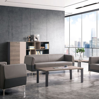 Office Sofa Set Modern Business Reception Sofa with Stainless Steel Foot Leather Furniture and Steel Leg Base