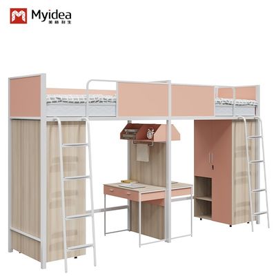خرید تخت خواب دوطبقه ترکیبی چوب و فلز با میز/فضای ذخیره سازی داخلی و مونتاژ مورد نیاز برای خوابگاه دانشگاه online manufacture
