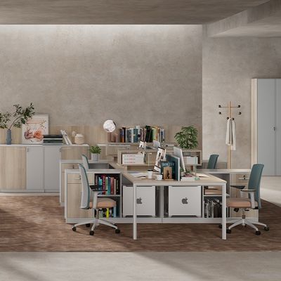 Simple Modern Staff Desks and Chairs Commercial Furniture Customize Accepted , Six Seats Workstations with Card Holders for Finance Staff