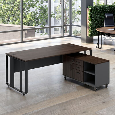 A Contemporary Luxury Boss's Executive Desk with Steel-legged Design and Storage Sub-cabinet for Office Building