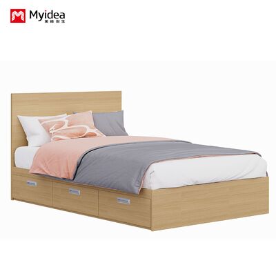 Modern Mnimalist Multfunctional Bed with Drawer Cabinet, Cream Wind Leather Art Bed, Small-sized Three Drawer Double Bed