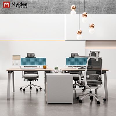 Modern Eco-Friendly Wood Staff Desk with Fabric Screen Steel Feet Large Storage Cabinet Freestanding Office Furniture