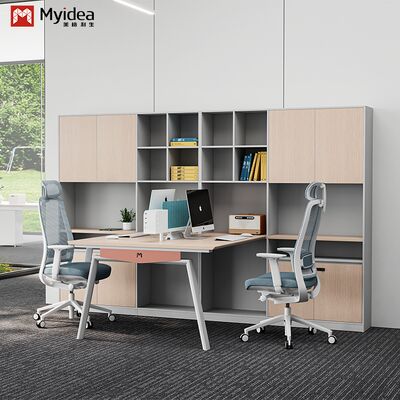 خرید میز کاری چوبی مدرن با صفحه نمایش پارچه ای پاهای فولادی کابینت ذخیره سازی بزرگ مبلمان دفتر مستقل online manufacture