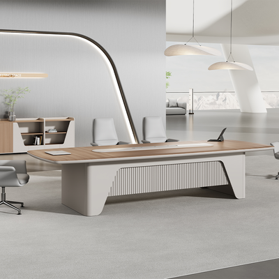 خرید میز کنفرانس دسکتاپ خمیده پوشانده با PVC، میز نقاشی شده اتاق کنفرانس با ریل قدرت و جعبه سیم online manufacture