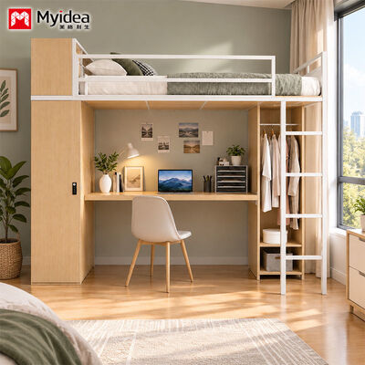خرید Metal-Wood Loft Bunk Bed with Desk & Large Storage, Heavy-Duty Steel-Wood Structure, Ideal for Apartment, Dormitory & Hostel Use online manufacture