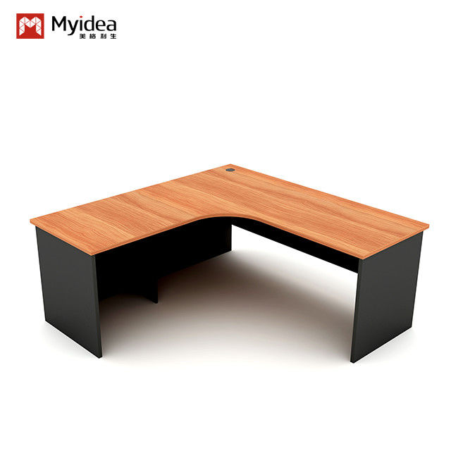 Curved L-shaped Modern Executive Desk with Cabinet Storage Single Computer Desk in Wood Style MFC